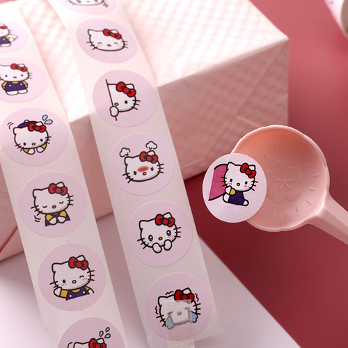 Kitty cat emoticon round seal sticker 500 PCS / roll copper plate paper non-woven adhesive cute children's stickers wholesale 