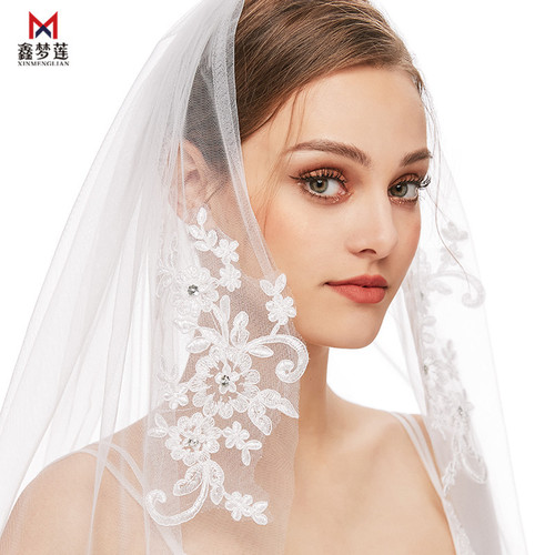 Cross-border supply bridal veil Korean style wedding dress single layer hair comb veil car bone lace sticky diamond forest style retro veil