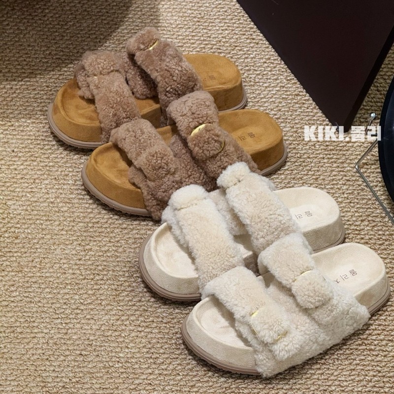 mollykiki复古厚底一字拖毛毛鞋女外穿2025新款百搭羊羔毛拖鞋潮|undefined