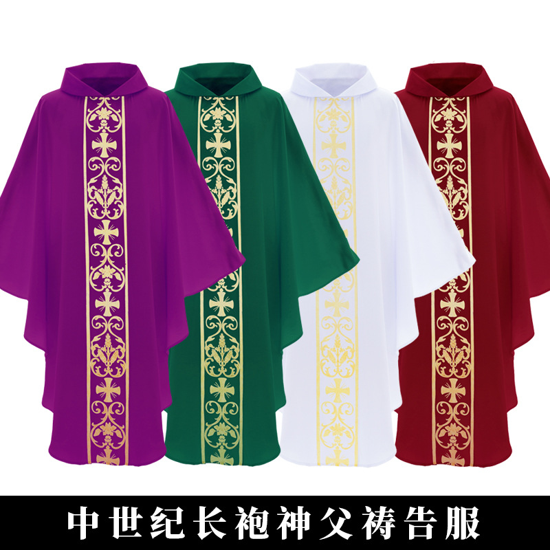 European and American medieval robes, monks' prayer garments, priests' loose printed cloaks, stage role-playing costumes