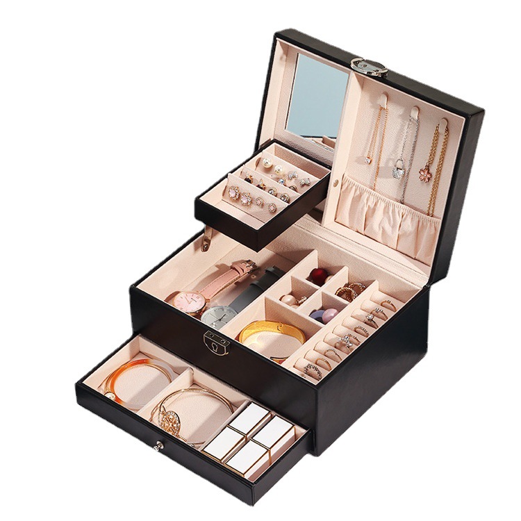 批发PU饰品盒三层珠宝首饰盒手镯手表抽屉收纳箱