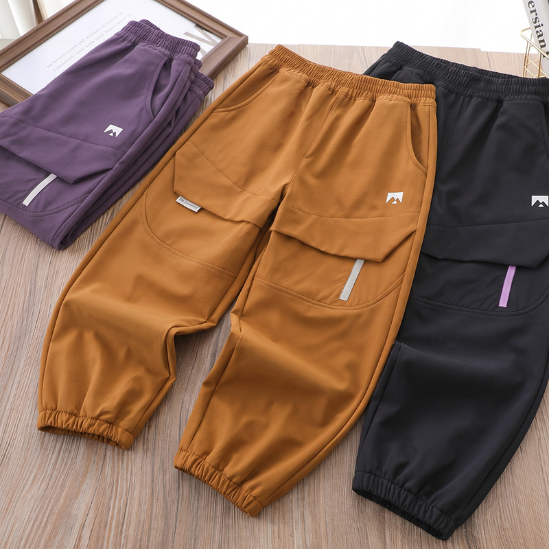 Children's casual sports pants, outdoor warm shell heat-retaining windproof pants, girls' and boys' waterproof and wear-resistant work pants, autumn and winter