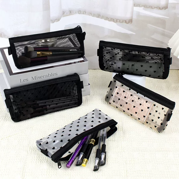 New Japanese and Korean Mesh Transparent Pencil Bag Cosmetic Bag Stationery Supplies Stationery Bag Simple Large Capacity Pencil Bag