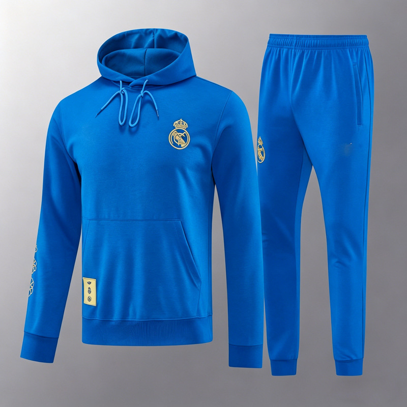 Real Madrid 26 New Spring Edition Sports Suit Klein Blue Embroidered Hooded Sweatshirt and Sweatpants Football Training Wear