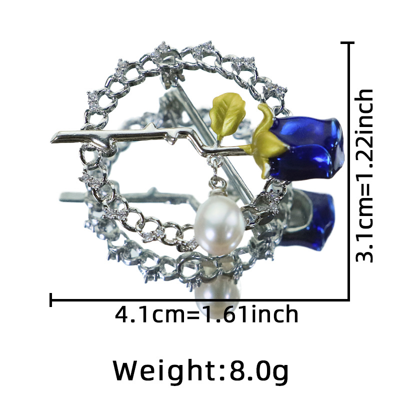 Perla de agua dulce natural original broche de diamante azul de diamante estilo retro broche de flores al por mayor joyas hechas a mano image 5