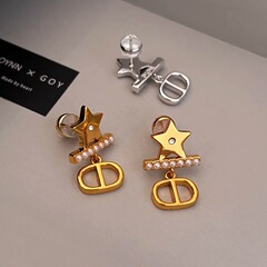 D家五角星CD珍珠耳环女精致小巧设计师耳钉轻奢小众高级感耳饰品