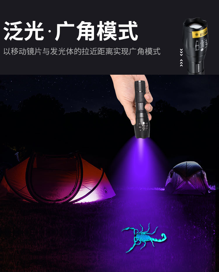 Uv Ultraviolet Flashlight Dual Light Purple Light Jade Anti-Counterfeiting Banknote Detection Cat Moss Fluorescent Agent Detection Light Scorpion Light