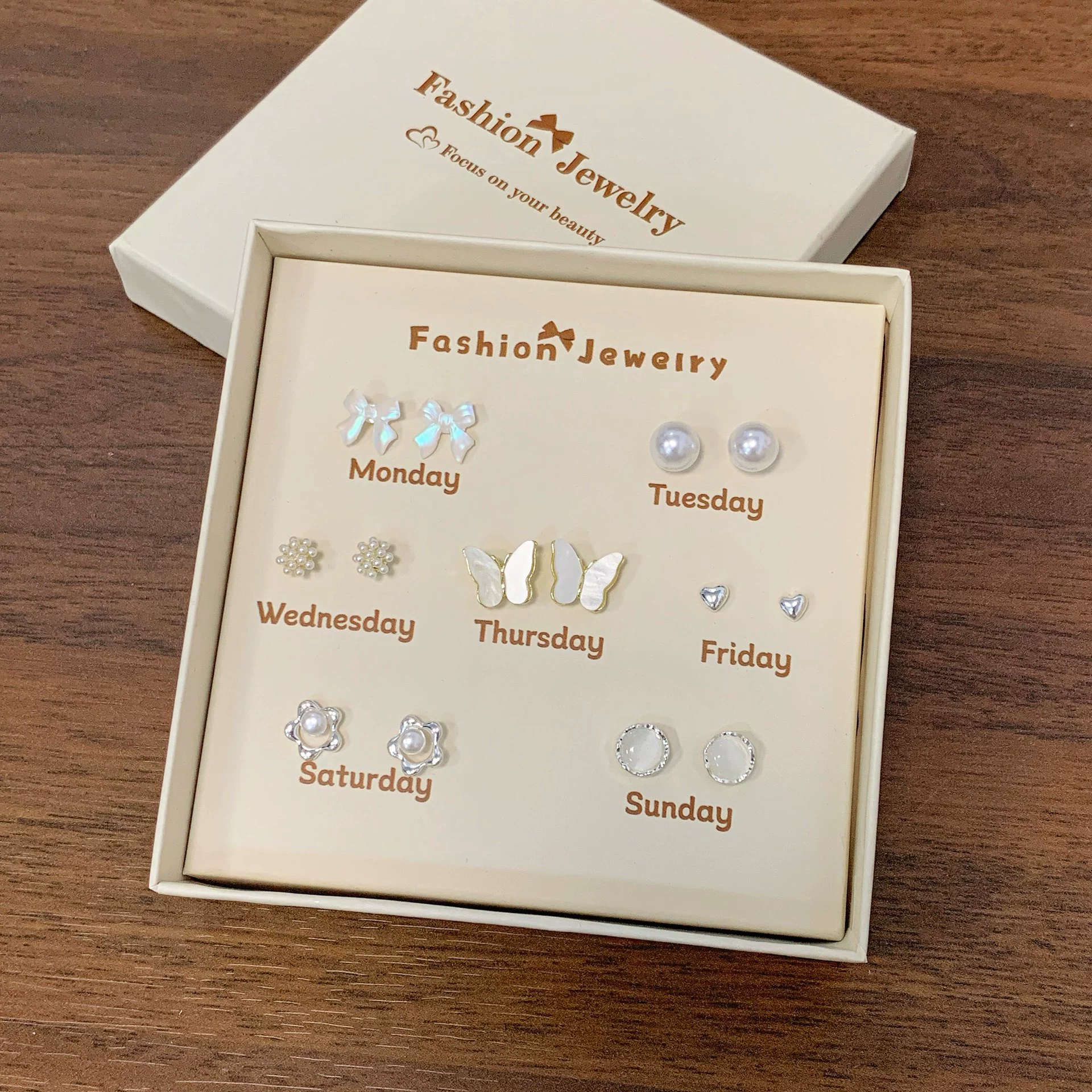 Earrings gift box, custom summer set, cartoon silver‑needle studs for elementary students