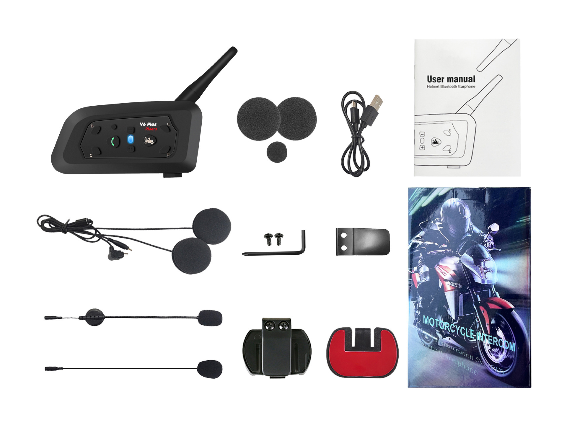Cross-Border Popular Motorcycle Helmet Bluetooth Headset V6Pro/V6Plus 1500m with Real-Time Network Intercom and Noise Reduction