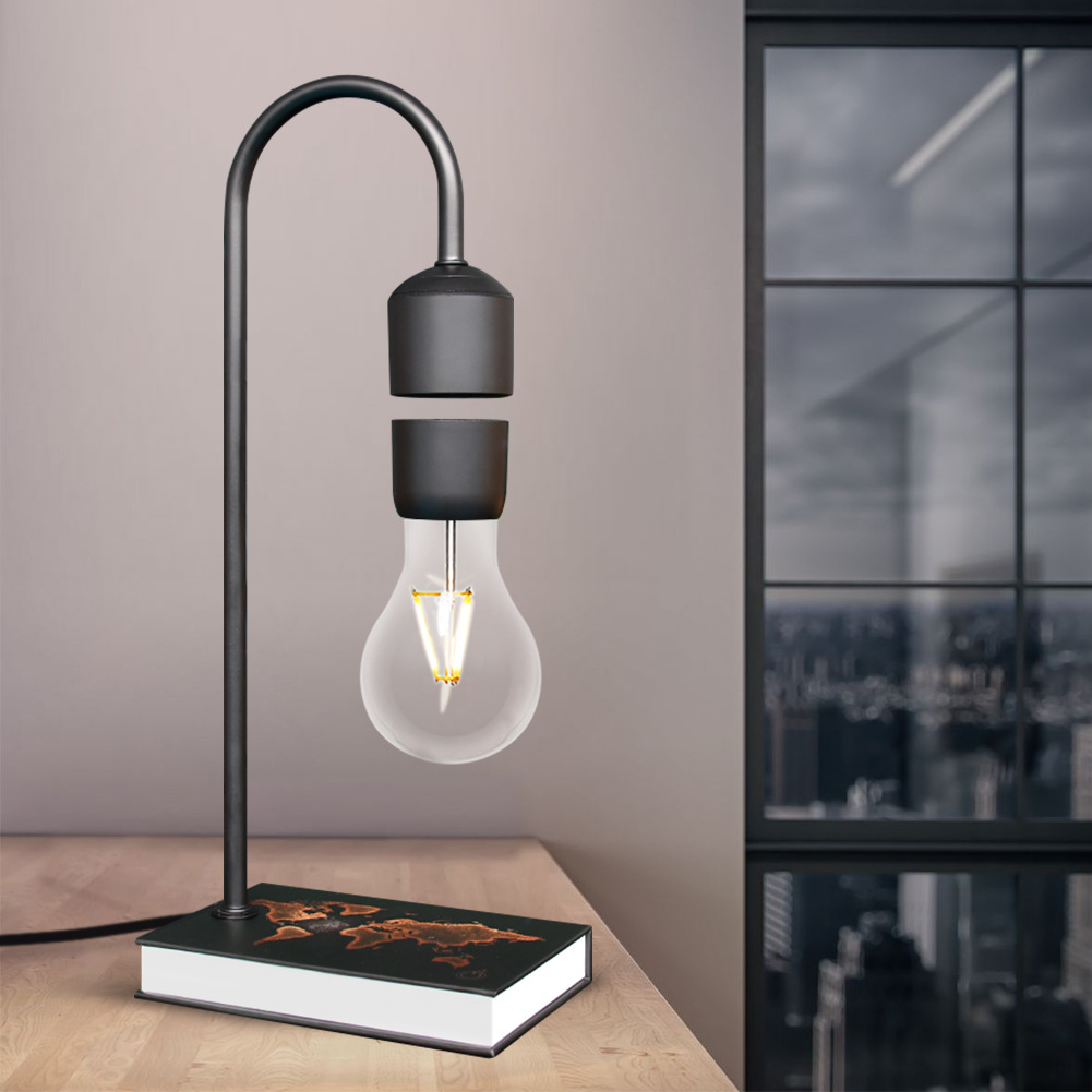 跨境平衡磁悬浮灯泡创意家居摆件实用卧室小夜灯复古台灯无线充电