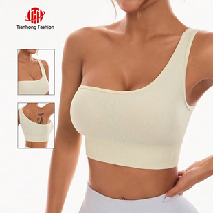 One-Shoulder Sexy Single-Strap Sports Vest for Women Yoga Running Fitness Tight Solid Color Running Underwear Spring and Summer
