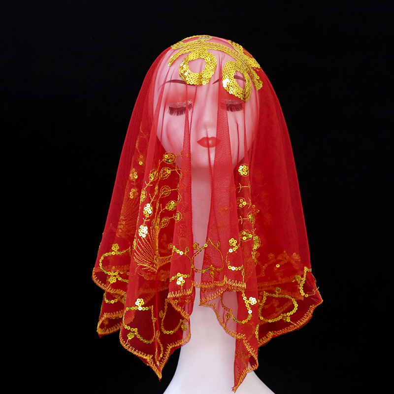新娘陪嫁婚慶用品新娘結婚蓋頭紅色蒙頭巾中式頭紗婚禮喜字蓋頭