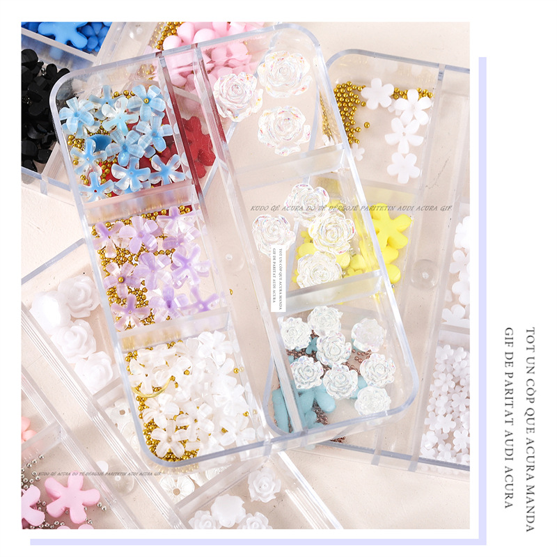 3D tridimensional Camelia resina de cinco pétalos Flor de uñas de joyería Nuevo estilo japonés manicura mixta de cinco pétalos flor de la joyería