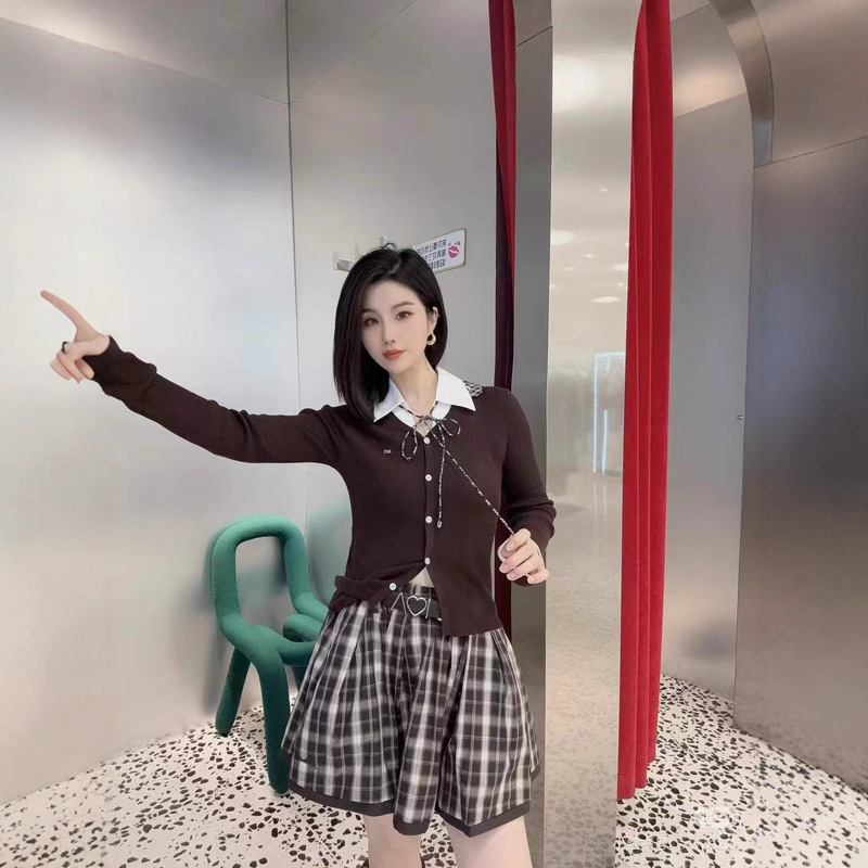 2025秋季新品少女感可卸格子领毛衣针织开衫RL72801113|undefined