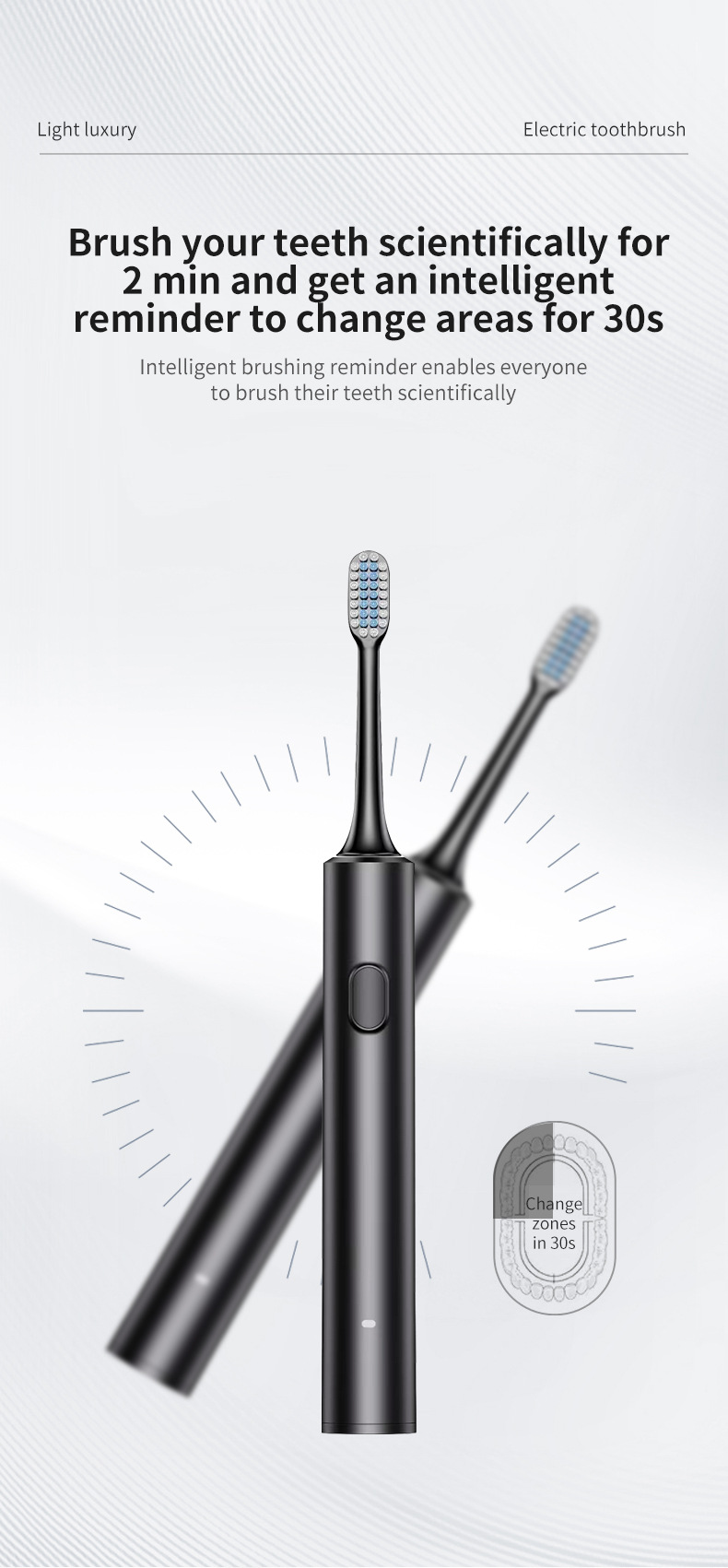 Brosse à dents électrique pour adultes – 5 modes, 30 000 à 39 999 vibrations/min, poils ultra-doux, autonomie de plus de 50 jours, chargement USB_voghion.com