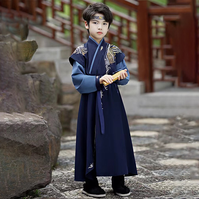儿童古装汉服男童套装春秋款中小童少爷中式服装演出服沧州月汉服