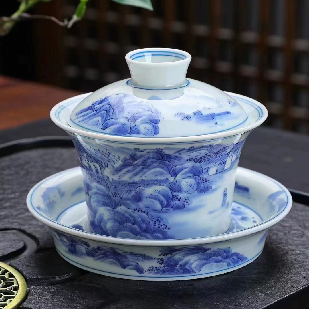 Sansui, blue and white ceramic retro tea cup