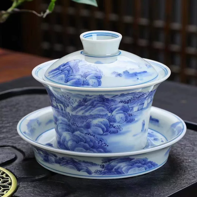Sansui, blue and white ceramic retro tea cup