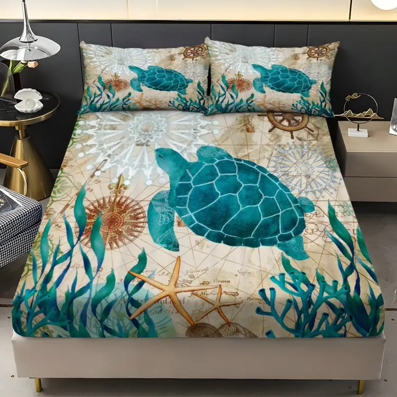 TEMU / JIT textil doméstico transfronterizo bajo el mar pequeño patrón temático de animales de impresión digital de alta definición cama de cama de cama