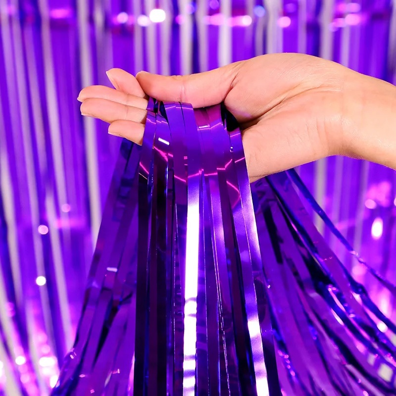 Cortina de lluvia mate mate mate fiesta de cumpleaños fondo de boda decoración de pared diseño brillante cuadrado cortina de lluvia borla