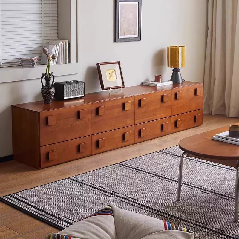 中古风卡门柜客厅家用复古风电视柜高端黄杨木实木落地组合储物柜