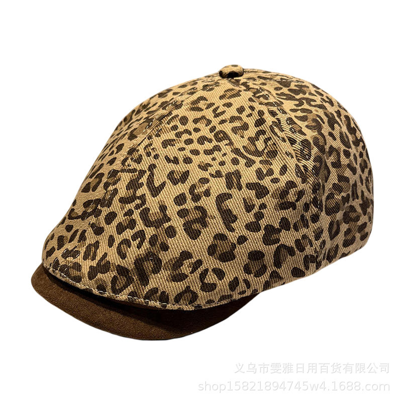春秋新款豹纹短檐鸭舌帽子女个性复古英伦风前进蓓蕾画家报童帽子|undefined