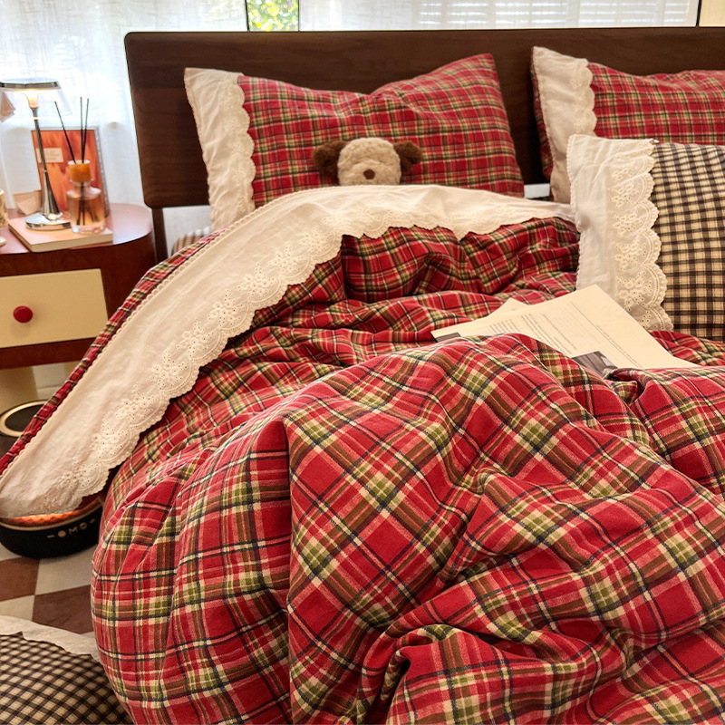 Juego de cuatro piezas de cama de algodón de verano, funda de edredón de algodón, sábana y sábana 2025 nuevo juego de tres piezas de ropa de cama de cuatro estaciones