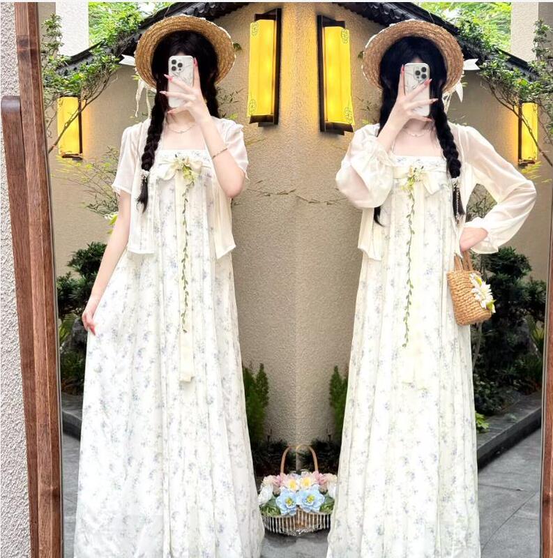 Luozhu Original【Ziluo Jian】Tang-Style Improved Famen Temple Floral Suspender Dress Daily Chinese Style Hanfu for Women Spring and Summer Luozhu Original【Ziluo Jian】Tang-Style Improved Famen Temple Floral Suspender Dress Daily Chinese Style Hanfu for Women Spring and Summer
