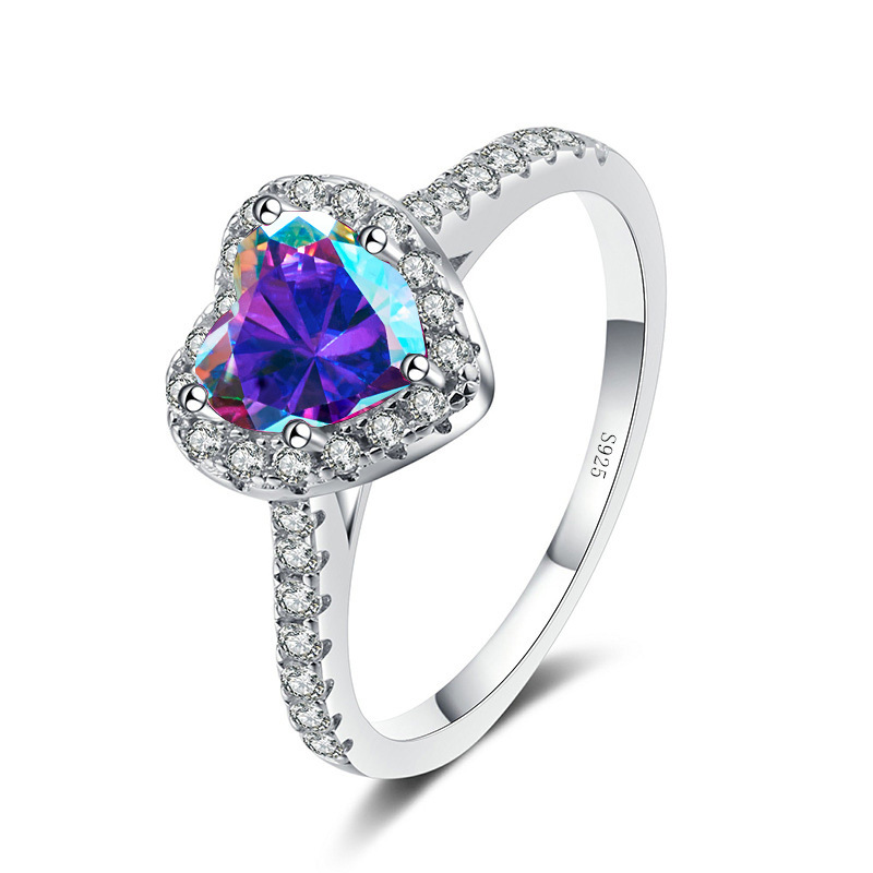 Anillo de piedra de moissan amor en forma de corazón hueco 925 anillo de plata esterlina para mujeres un anillo de quilates cooperación en vivo