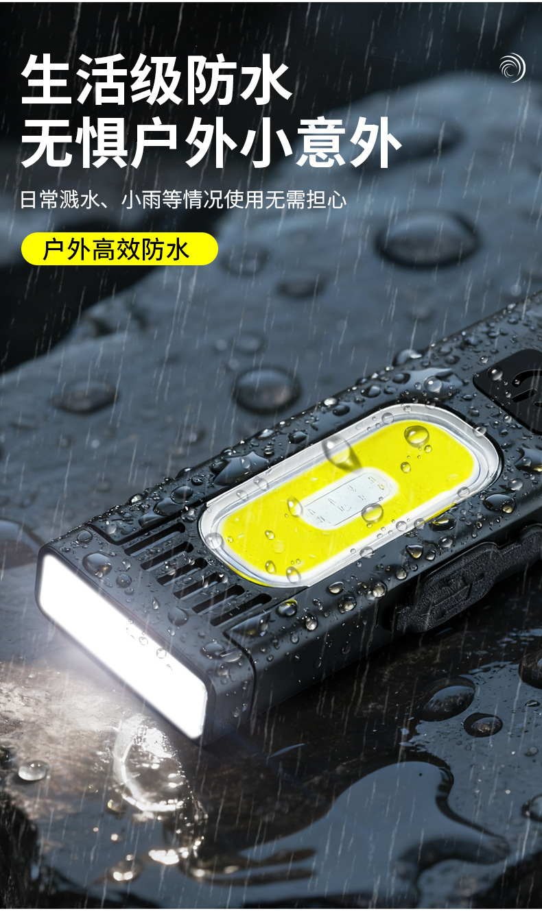 Ultra-thin flashlight with strong light, rechargeable, ultra-bright, outdoor long-range, compact and portable, super powerful LED magnetic repair work light