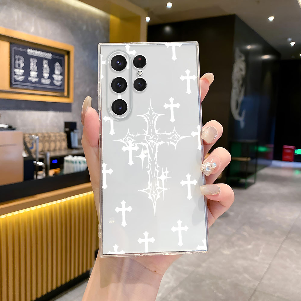 白色十字架A55.5G三星手机壳S25透明保护套简约S21防摔S20+克罗心