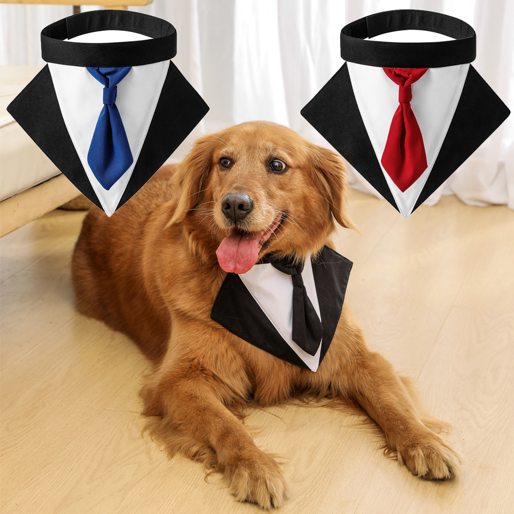 Fábrica en stock transfronterizo nuevo traje de perro de algodón sarga guapo mascota satén saliva Toalla de la boda Toalla de triángulo