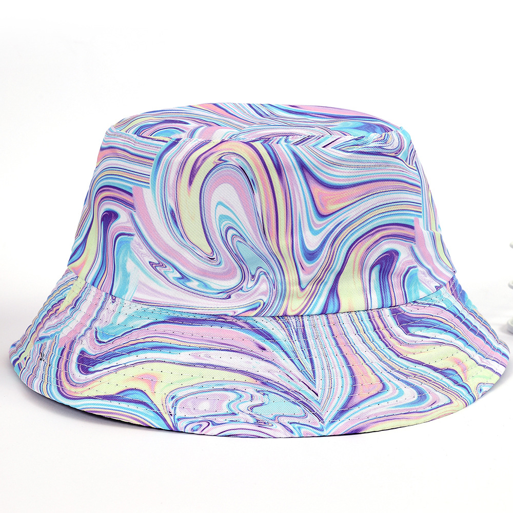Europeo y americano nuevo colorido graffiti de doble cara Cuenca del sombrero de las mujeres de viaje plegable protección solar sombra de sol sombrero de playa sombrero de pescador de los hombres