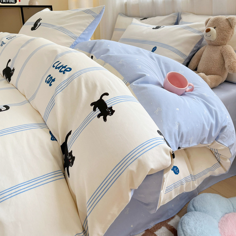 Cama de algodón de cuatro piezas 100 funda de edredón de algodón sábana dormitorio de tres piezas ropa de cama nueva 2025