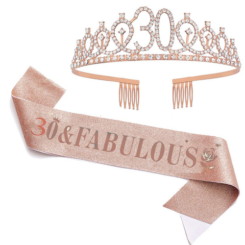 Numbers 50 21 13th Birthday Crown Etiquette Belt Set Girls Rhinestone Headband Belt Queen Party Supplies