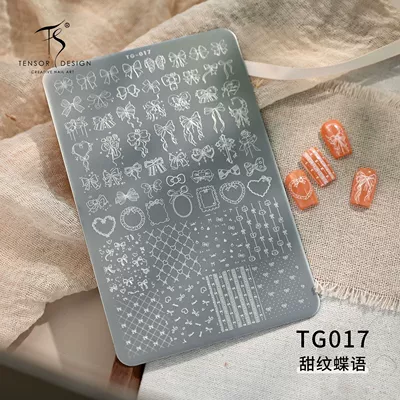Tensor Gentle Retro Plaid Bowknot Tg-017 Heart Pearl Chain Lace Edge Nail Art Printing Steel Plate (Dırnaq bəzəkləri) - tg-017