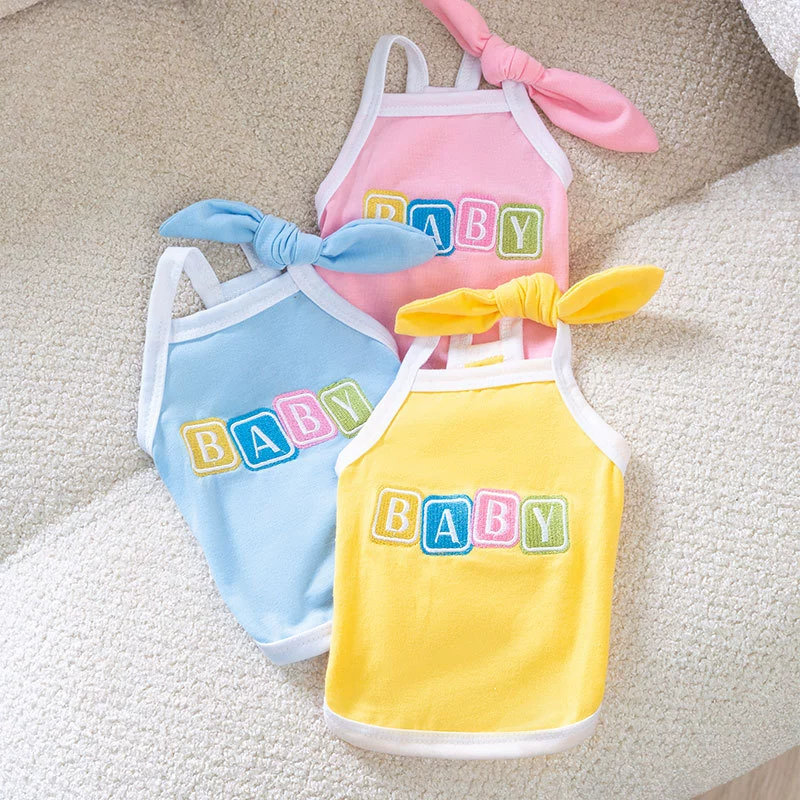 Летняя собака Matcha Macaron Color Bow Маленькая собака Тонкая дышащая юбка с двуногим ремешком для кошек