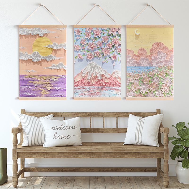 ins风风景仿油画布装饰画挂画卷轴画背景装饰房间装饰品布置