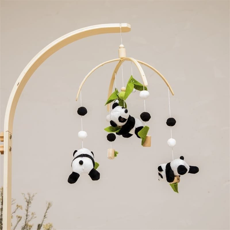 Детский колокольчик для кровати, деревянный подвесной колокольчик, вращающийся бамбуковый лес, панда, колокольчик для кровати, детская прикроватная успокаивающая погремушка, упражнения для координации рук и глаз