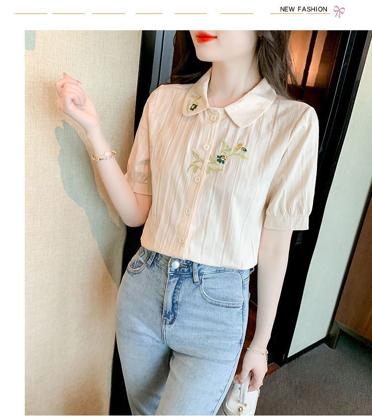 夏装2024年新款时尚纯棉衬衣女洋气全棉短袖气质女士衬衫刺绣上衣详情34