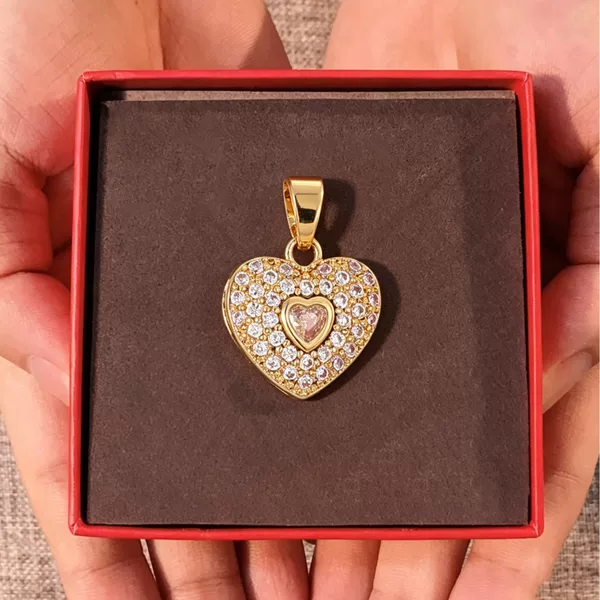 Copper Plated with Real Gold, High-End Personalized Foreign Trade Cross-Border DIY Handmade Heart-Shaped Zircon Jewelry, Copper Zircon Micro-Inlaid Pendant