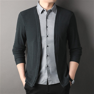 Autumn new men's fake two-piece shirt sweater cardigan casual business sweater sweater coat men's wholesale