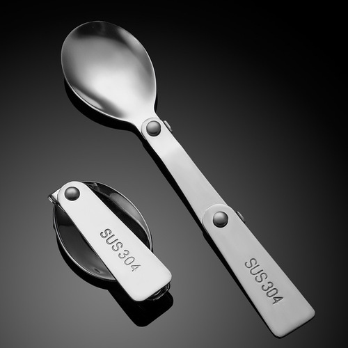 Folding spoon stainless steel tableware set 304 salad spoon fork outdoor camping multi-functional folding spoon