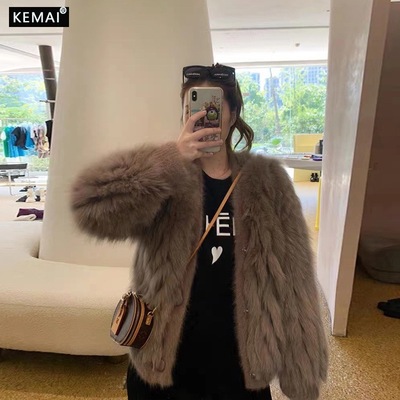 KEMAI Kemai 2021 winter new pattern Korean Edition Imitation leather coat Versatile Coffee Maomao Fur