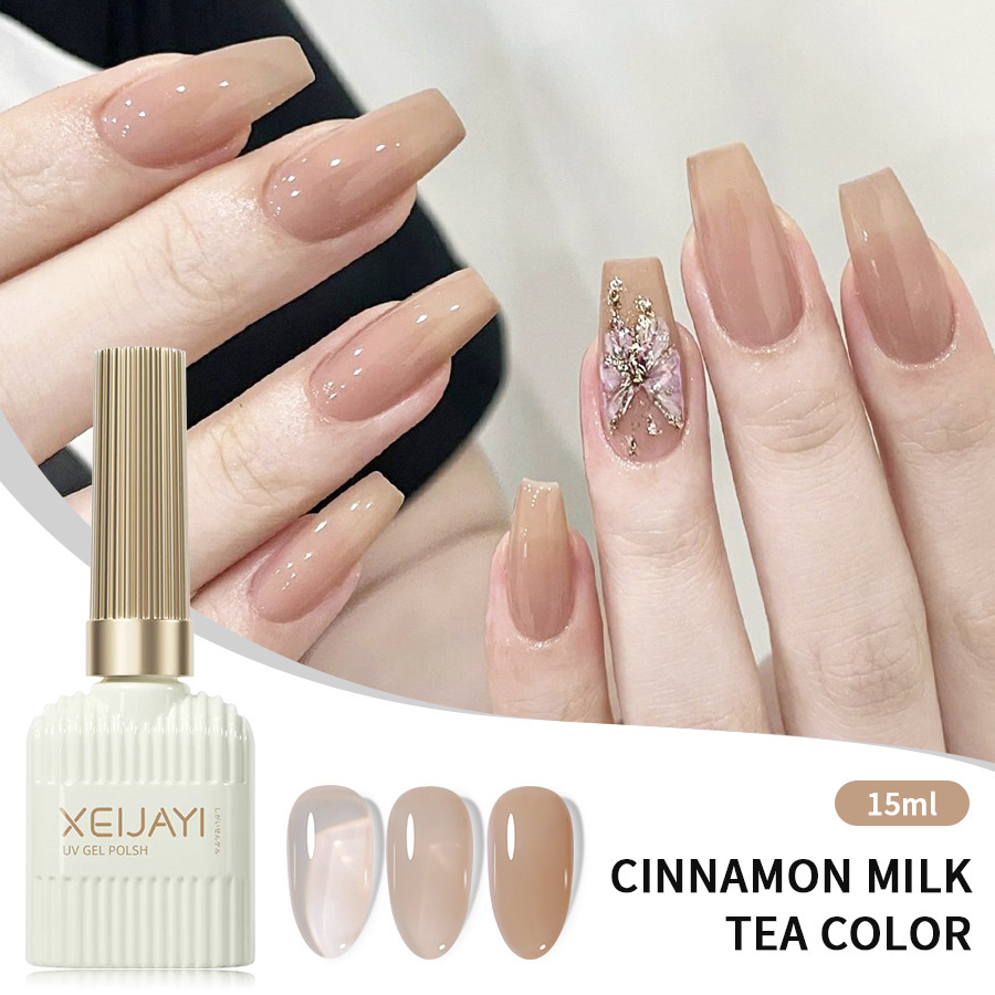 Esmalte de uñas pegamento hielo transparente té de hielo pegamento de color desnudo cepillado base de pegamento pintado pegamento de uñas de fototerapia para salón de uñas image 8