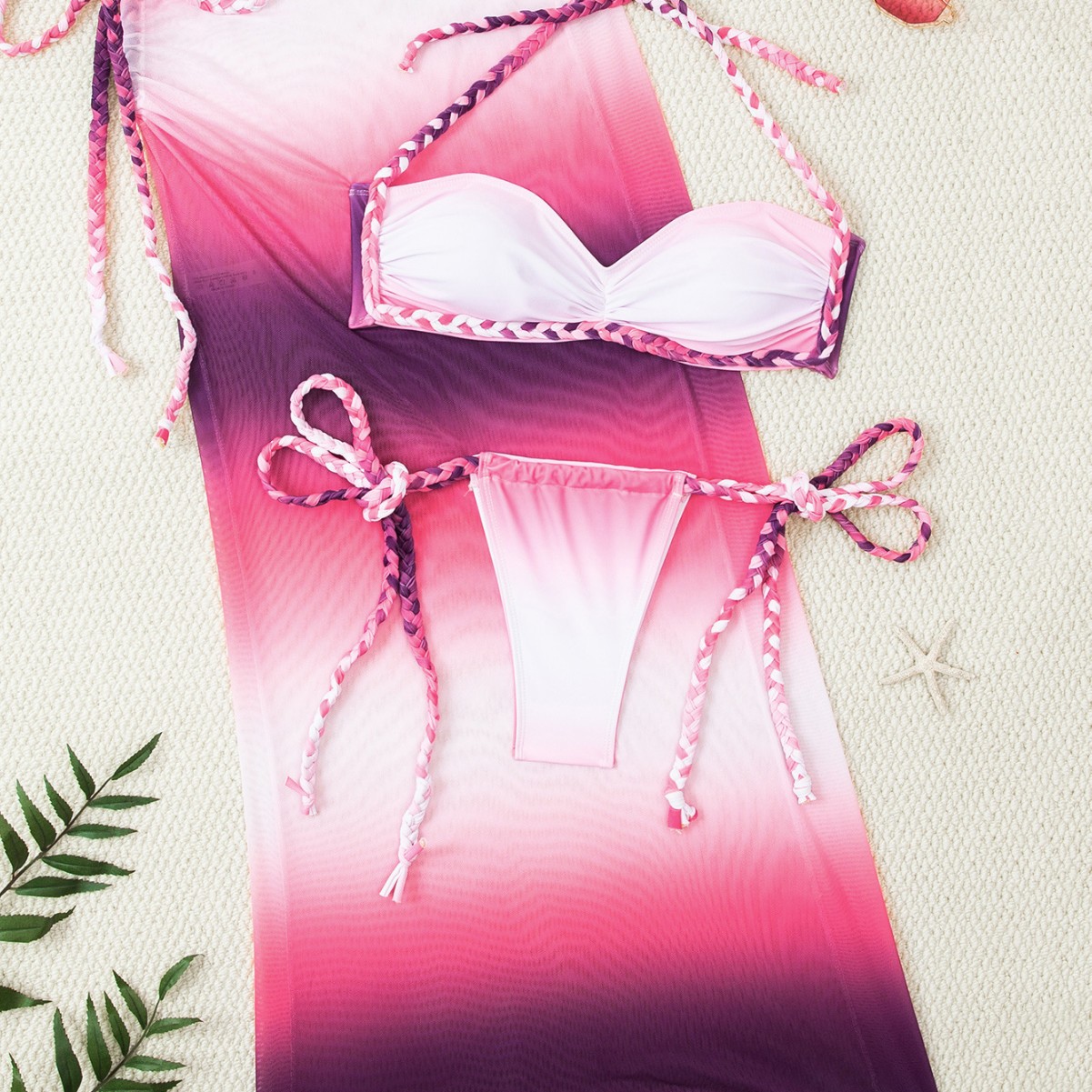Dames 3-delige badpakset met kleurblokken, bikini, rok met hoge taille en touwdetails. Sexy en stijlvolle badkleding voor strand en zwembad._voghion.com