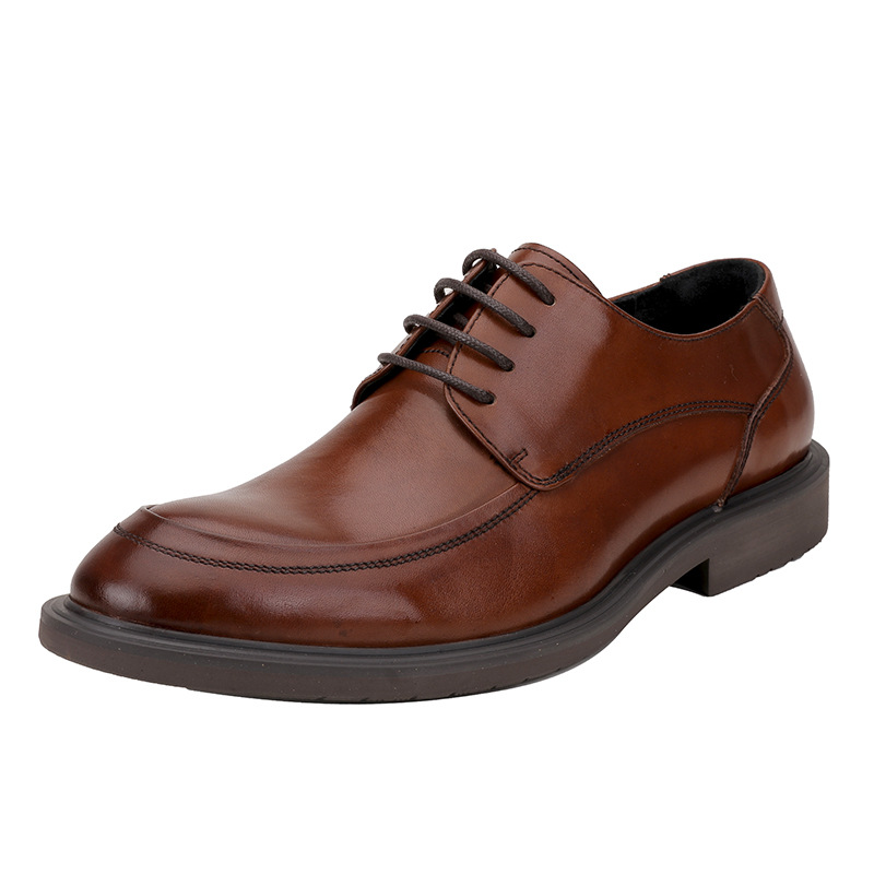 Plus-size business dress shoes men's British style tie top layer of cow leather wedding shoes_voghion.com