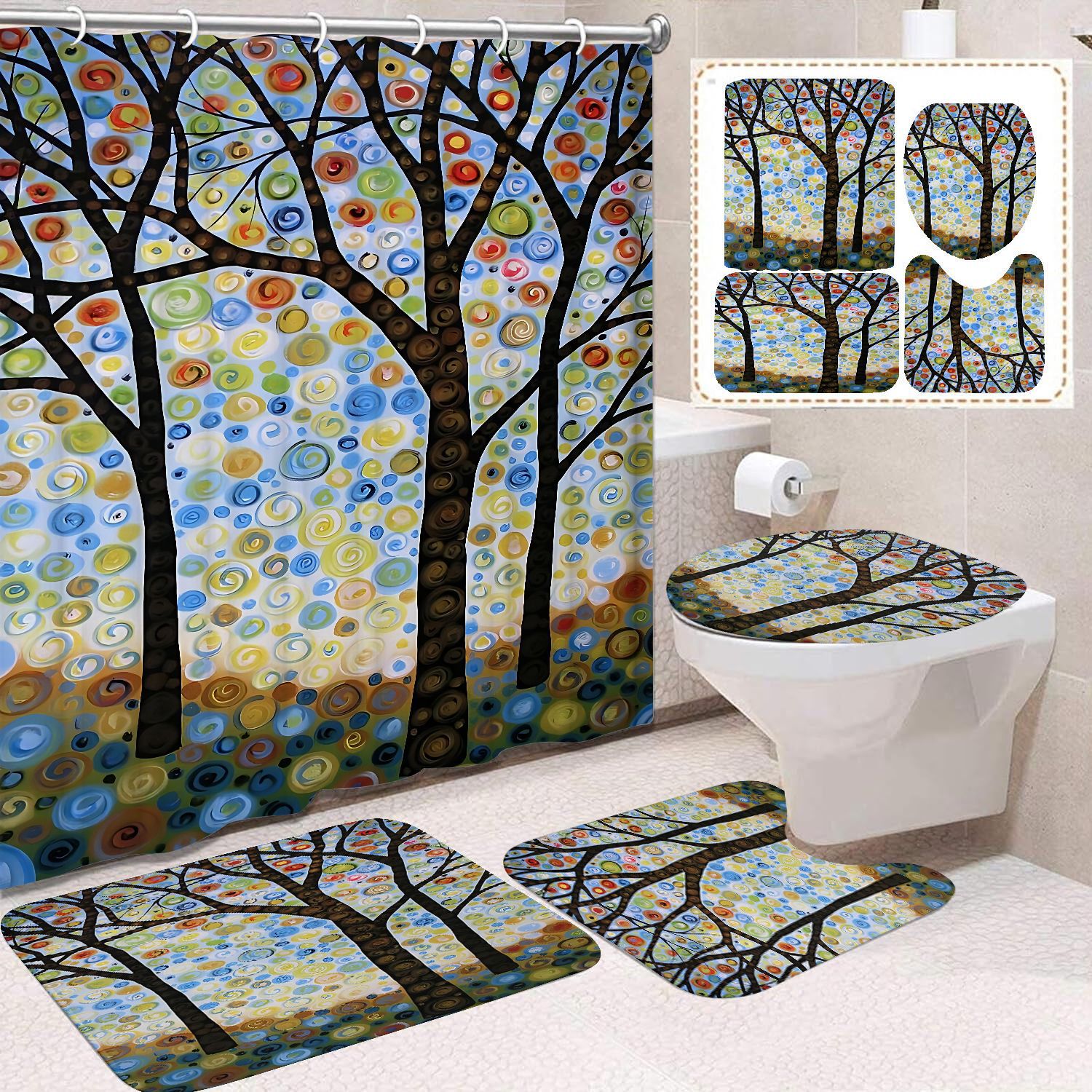 Flor blanca cortina de baño inodoro cortina de partición impermeable de baño cortina de lavado separación seca y húmeda cortina de puerta colgante sin agujeros