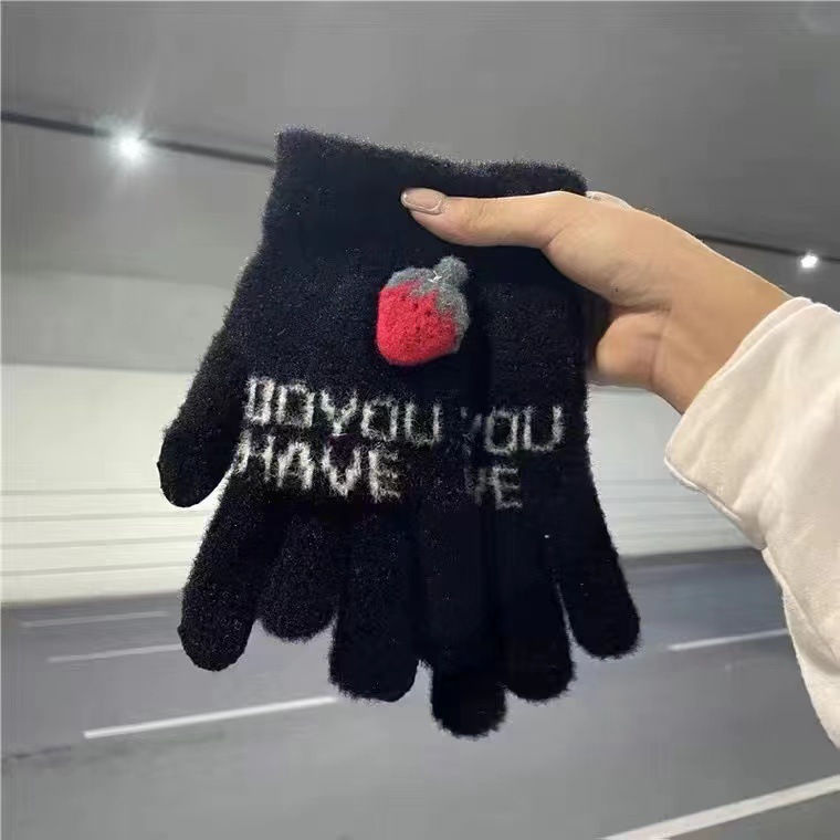 Guantes de peluche de otoño y invierno damas guantes de punto de peluche caliente antifría engrosado guantes lindos de dibujos animados al por mayor