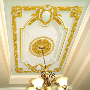 Golden Luxury Living Room 3D Stereo Ceiling Wallpaper Plaster Relief Mural European Pattern Ceiling Decorative Wallpaper